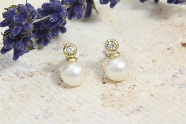 Perlstecker Gold 585/- mit Brillant